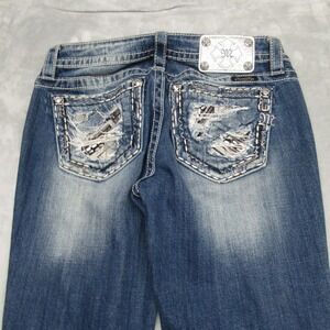 Miss Me Jeans Womens 27‎ Blue Embellished Distressed Whisker Fade Boot Cut 30X33